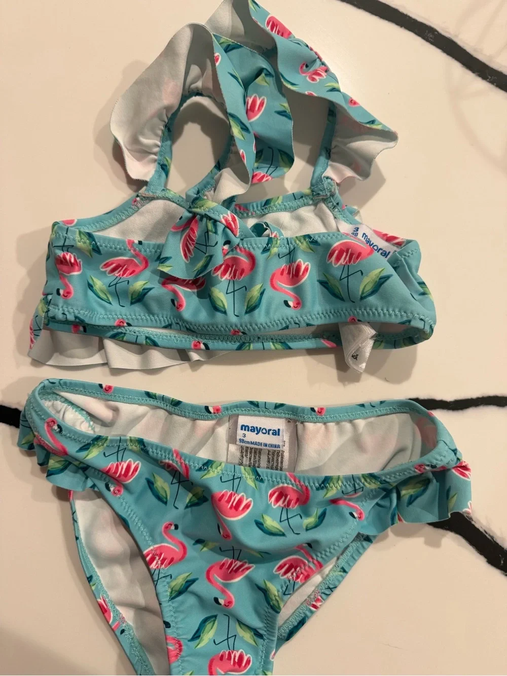Mayoral Baby Girls' Turquoise Flamingo Ruffle Bikini